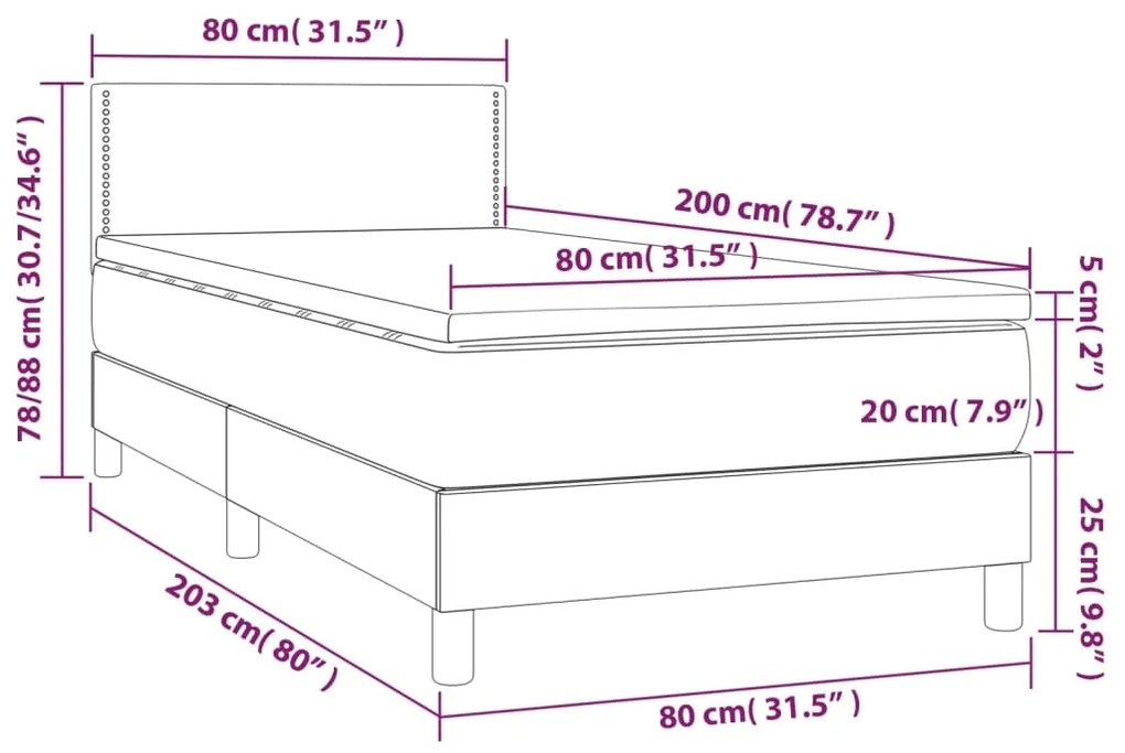 Κρεβάτι Boxspring με Στρώμα &amp; LED Μπλε 80x200 εκ. Υφασμάτινο - Μπλε