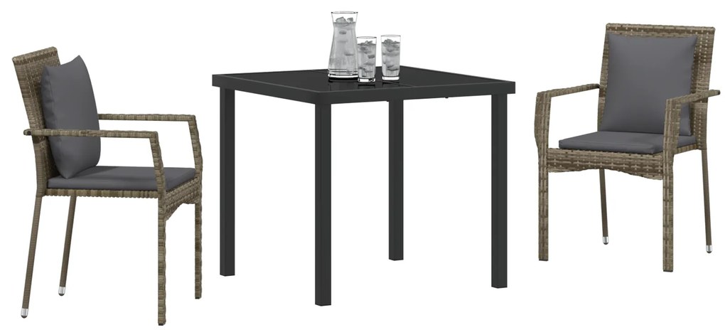 vidaXL Σετ Τραπεζαρίας Κήπου 3 pcs Γκρι 80 x 80 x 73 εκ PE Ρατάν