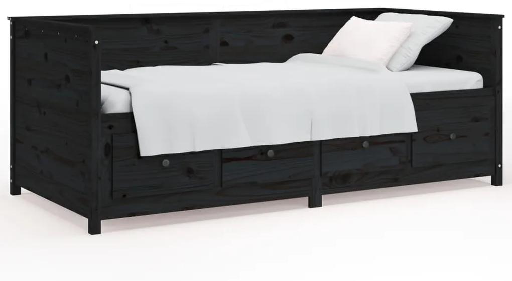 820387 Καναπές Κρεβάτι Μαύρο 100x200 εκ. από Μασίφ Ξύλο Πεύκου - Μαύρο