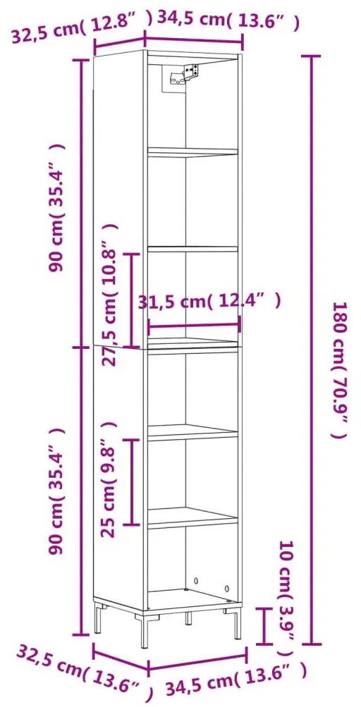 Ντουλάπι Γκρι Σκυρ. 34,5 x 32,5 x 180εκ. από Επεξεργασμένο ξύλο - Γκρι