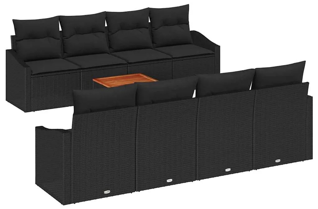 vidaXL Σετ Καναπέ Κήπου με μαξιλάρι 9 pcs Μαύρο Πολυ ράταν