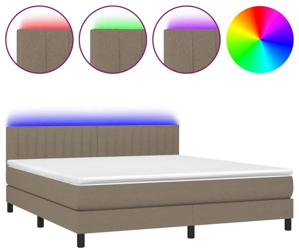 Κρεβάτι Boxspring με Στρώμα &amp; LED Taupe 180x200 εκ. Υφασμάτινο - Μπεζ-Γκρι