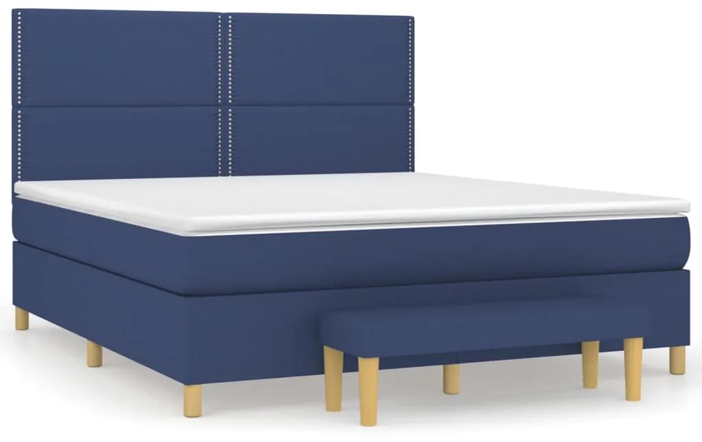 vidaXL Κρεβάτι Boxspring με Στρώμα Μπλε 180x200 εκ. Υφασμάτινο