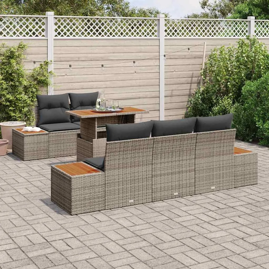 vidaXL Σετ Καναπέ Κήπου με αποθήκευση 6 pcs Γκρι Πολυ ράταν