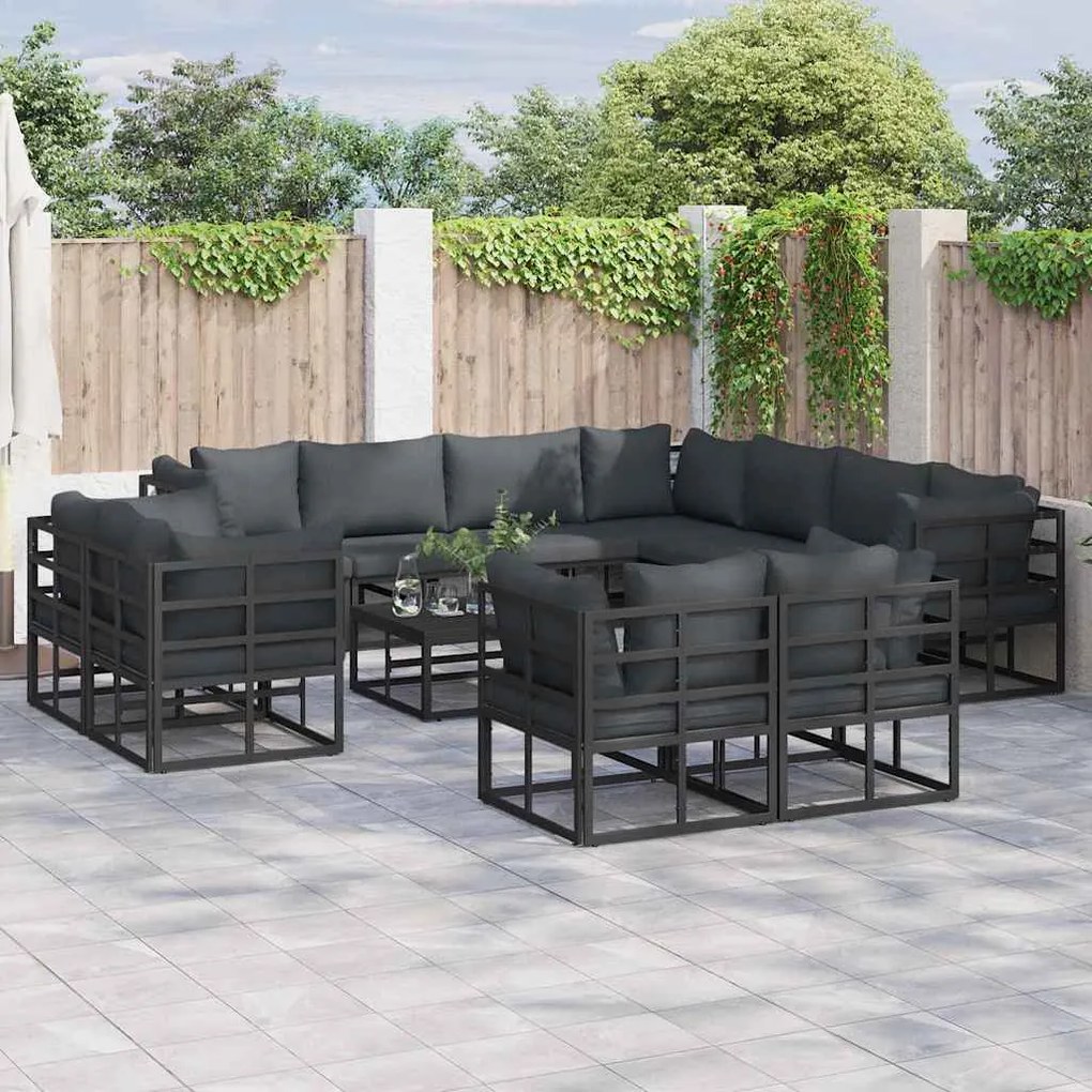 vidaXL Σετ Καναπέ Κήπου 12 pcs Μαύρο 70 x 70 x 32 εκ Αλουμίνιο