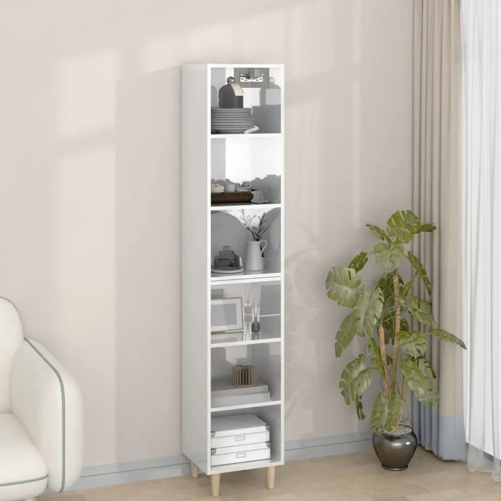 vidaXL Ντουλάπι Γυαλιστερό Λευκό 34,5x32,5x180 εκ. Επεξεργασμένο Ξύλο