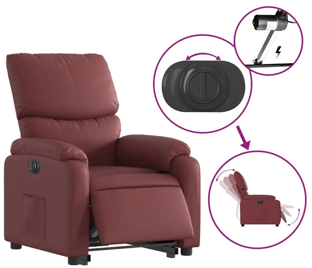 vidaXL Πολυθρόνα Ηλεκ.Ανακλινόμενη με Ανύψωση Μπορντό Συνθ.Δέρμα