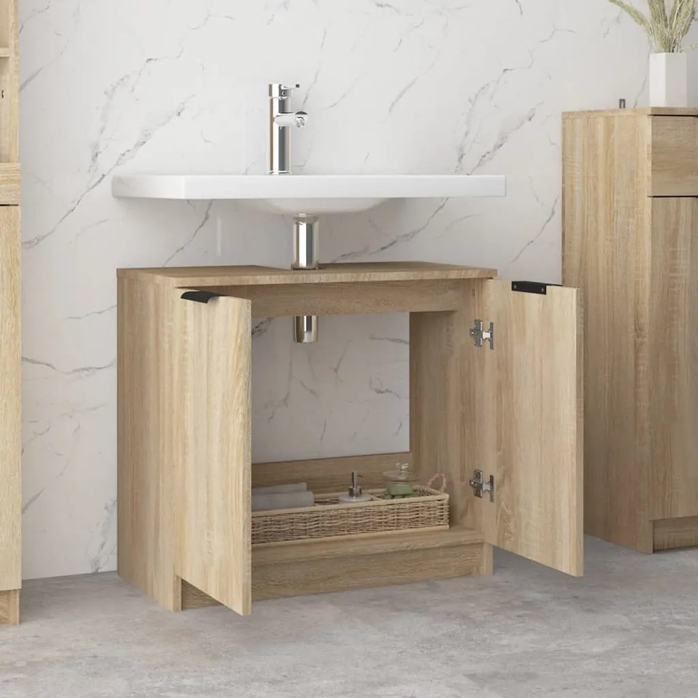 vidaXL Ντουλάπι Μπάνιου Sonoma Δρυς 64,5x33,5x59 εκ Επεξεργασμένο Ξύλο