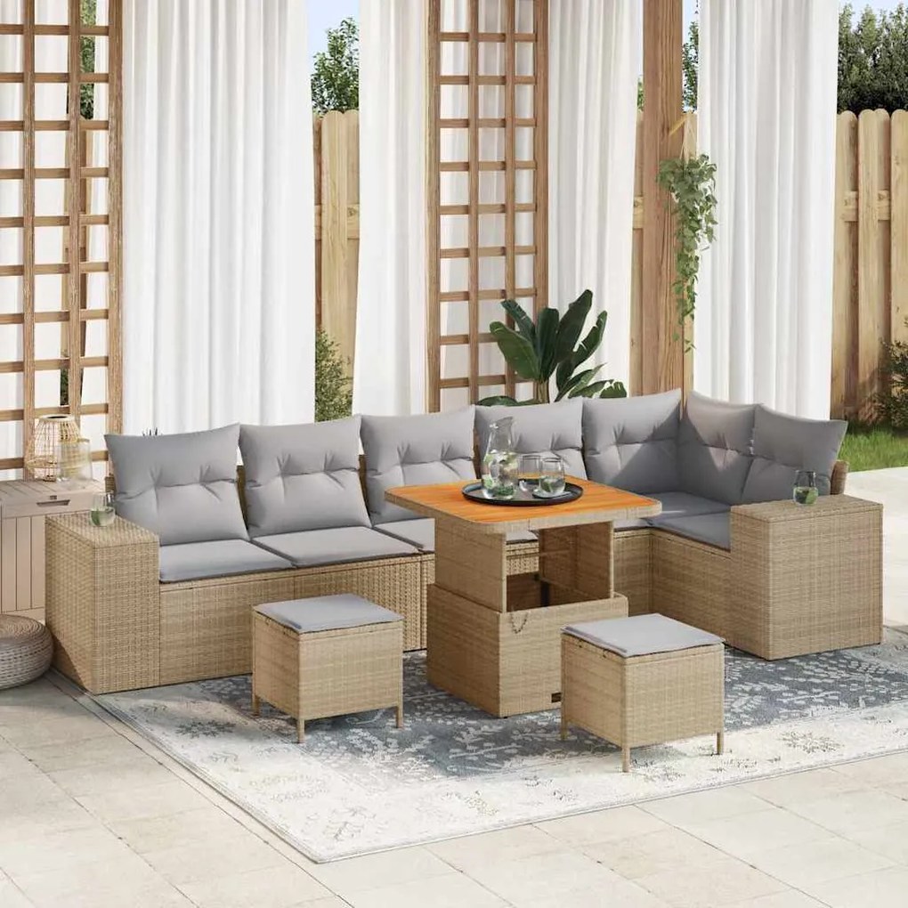 vidaXL Σετ Καναπέ Κήπου 9 pcs Μπεζ συνθετικό ρατάν