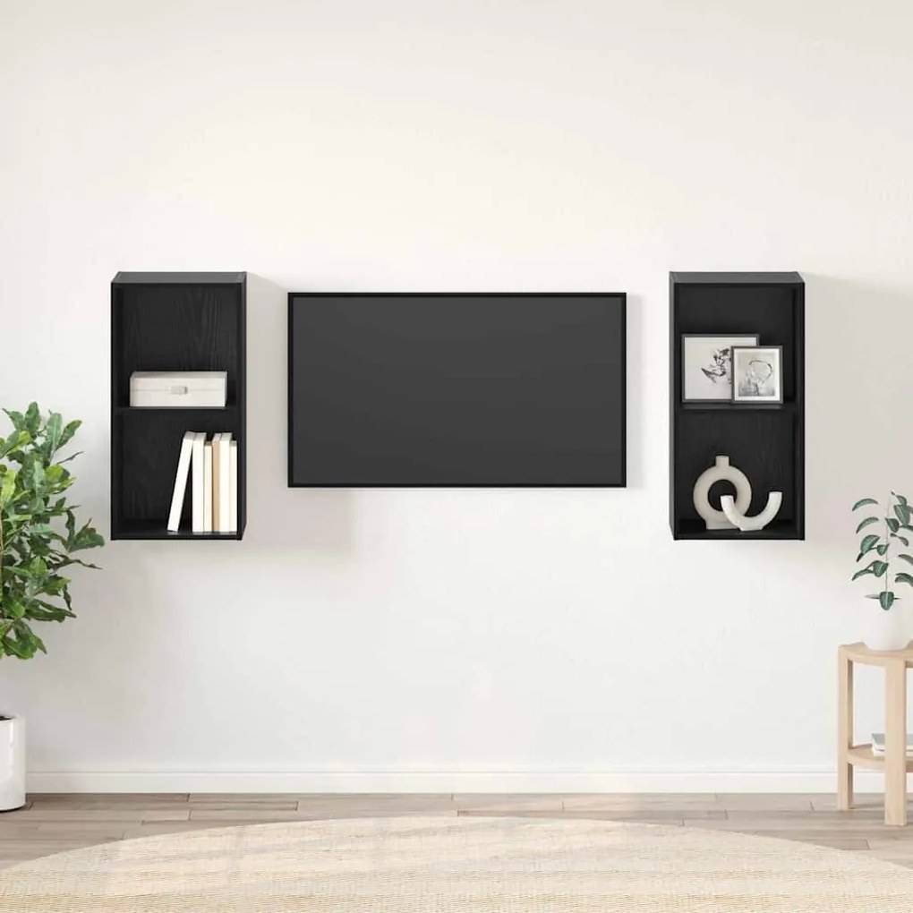 vidaXL Τηλεοπτική Κάβα Τοίχου 2 pcs Μαύρη Δρυς 37 x 37 x 72 εκ