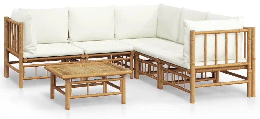 vidaXL Σαλόνι Κήπου Σετ 6 τεμ. από Μπαμπού με Λευκά Κρεμ Μαξιλάρια