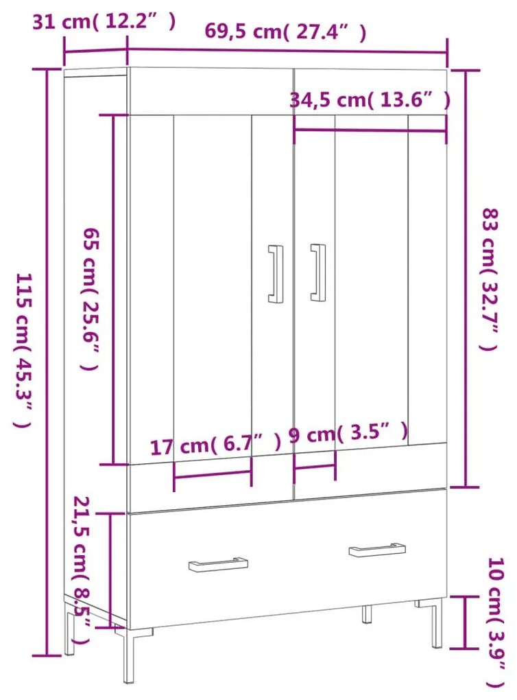 Ντουλάπα Μαύρη 69,5 x 31 x 115 εκ. από Επεξεργασμένο Ξύλο - Μαύρο