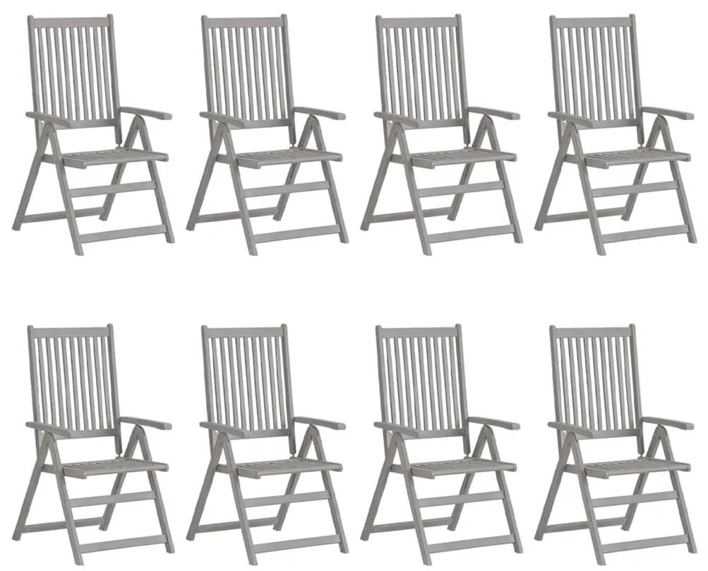 vidaXL Καρέκλες Κήπου Ανακλ. 8 τεμ. από Γκρι Ξύλο Ακακίας & Μαξιλάρια