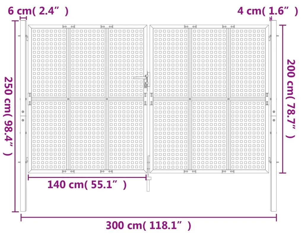 vidaXL Πύλη Κήπου Ανθρακί 300 x 200 εκ. Ατσάλινη