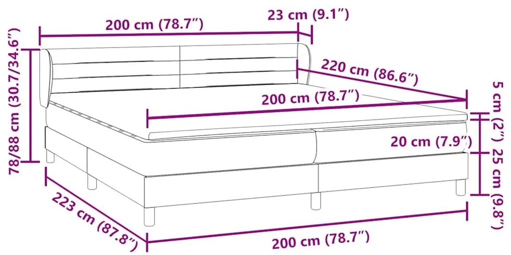 Κρεβάτι με στρώματα ροζ 200x220 cm Βελούδινο - Ροζ