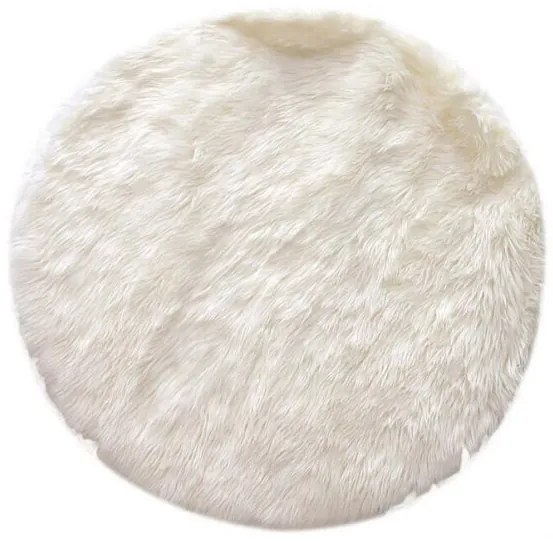 Χαλί στρογγυλό απομίμηση γούνας από πολυεστέρα με διαστάσεις 115 x 115 x 1 cm - Σε λευκή απόχρωση