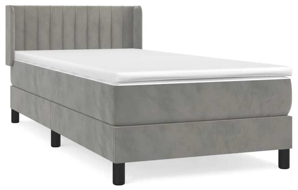 vidaXL Κρεβάτι Boxspring με Στρώμα Ανοιχτό Γκρι 80x200 εκ. Βελούδινο