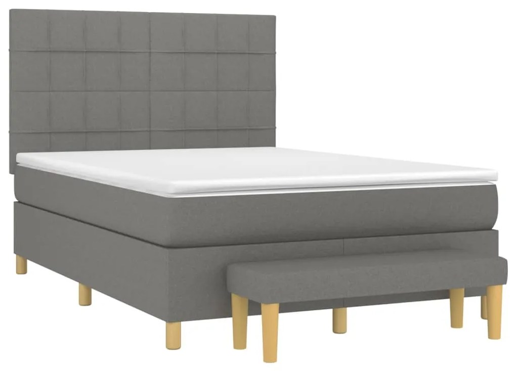 vidaXL Κρεβάτι Boxspring με Στρώμα Σκούρο Γκρι 140x200 εκ Υφασμάτινο