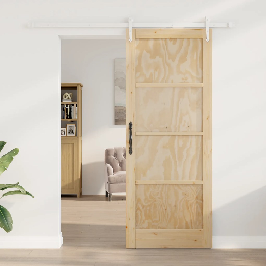 vidaXL Συρόμενη πόρτα με σετ υλικών 83x211 εκ. Μασίφ ξύλο πεύκου