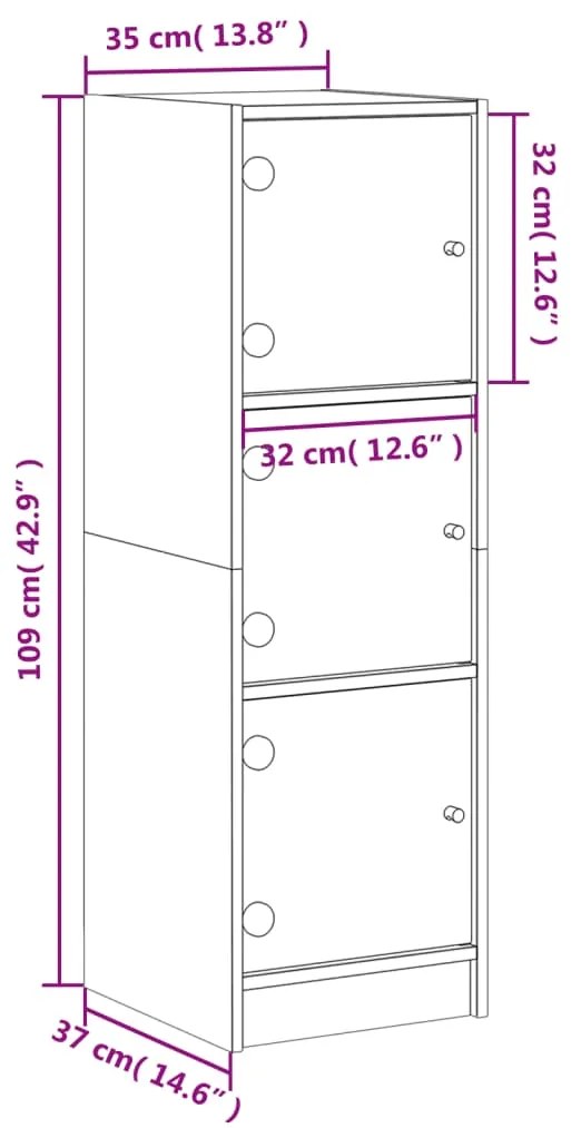 Ντουλάπι Γκρι Σκυροδέματος 35 x 37 x 109 εκ. με Γυάλινες Πόρτες - Γκρι