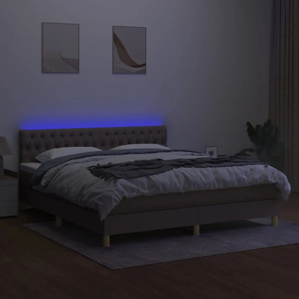 vidaXL Κρεβάτι Boxspring με Στρώμα & LED Taupe 160x200 εκ. Υφασμάτινο