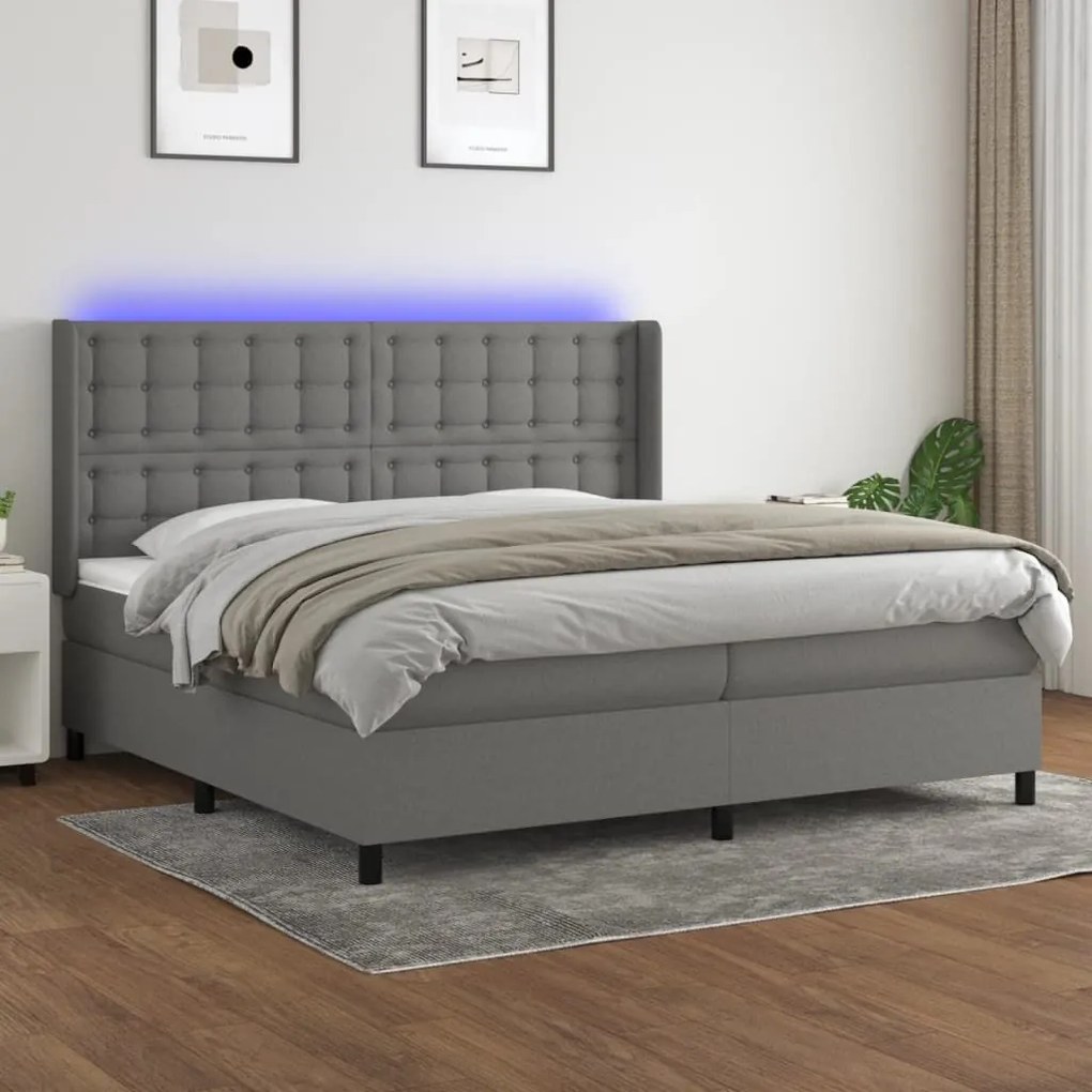 ΚΡΕΒΑΤΙ BOXSPRING ΜΕ ΣΤΡΩΜΑ &amp; LED ΣΚ.ΓΚΡΙ 200X200ΕΚ. ΥΦΑΣΜΑΤΙΝΟ 3138662