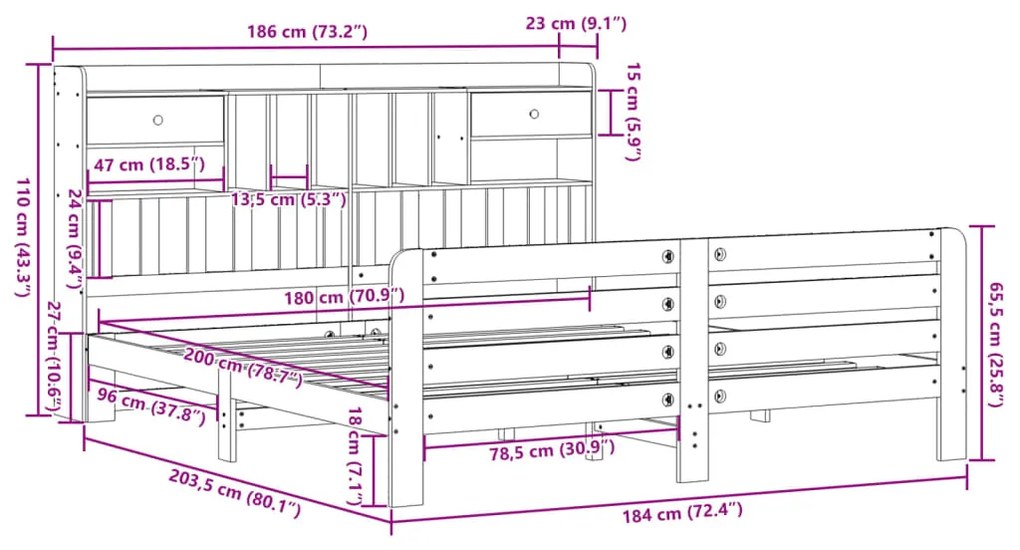 ΚΡΕΒΑΤΙ ΒΙΒΛΙΟΘΗΚΗ ΧΩΡΙΣ ΣΤΡΩΜΑ 180X200 ΕΚ ΜΑΣΙΦ ΞΥΛΟ ΠΕΥΚΟΥ 3309972