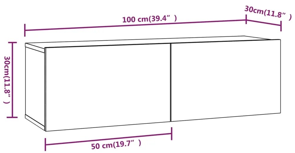 Έπιπλα Τηλεόρασης Τοίχου 2 τεμ. Μαύρα 100x30x30 εκ. Επεξ. Ξύλο - Μαύρο