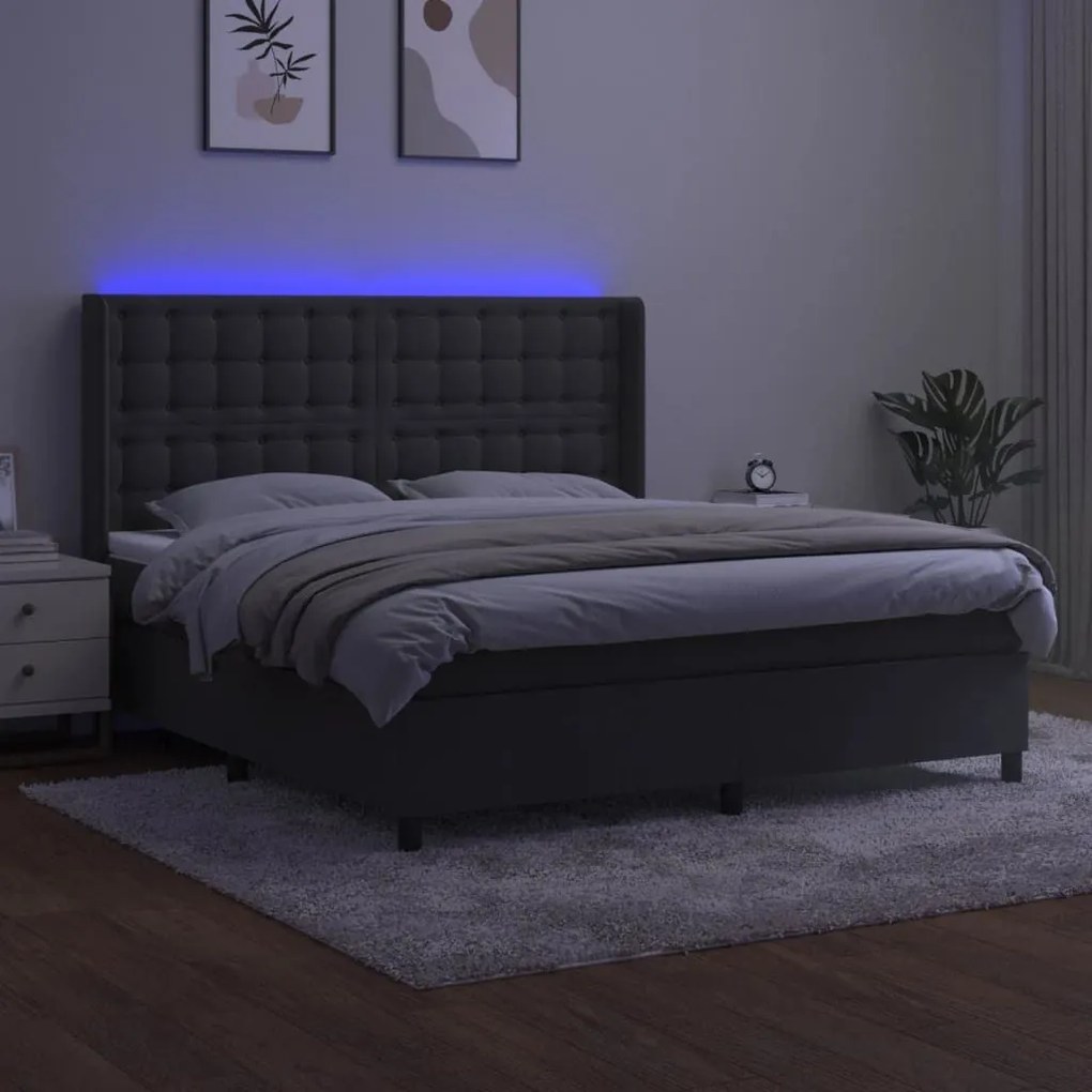 Κρεβάτι Boxspring με Στρώμα &amp; LED Σκ. Γκρι 180x200εκ. Βελούδινο - Γκρι