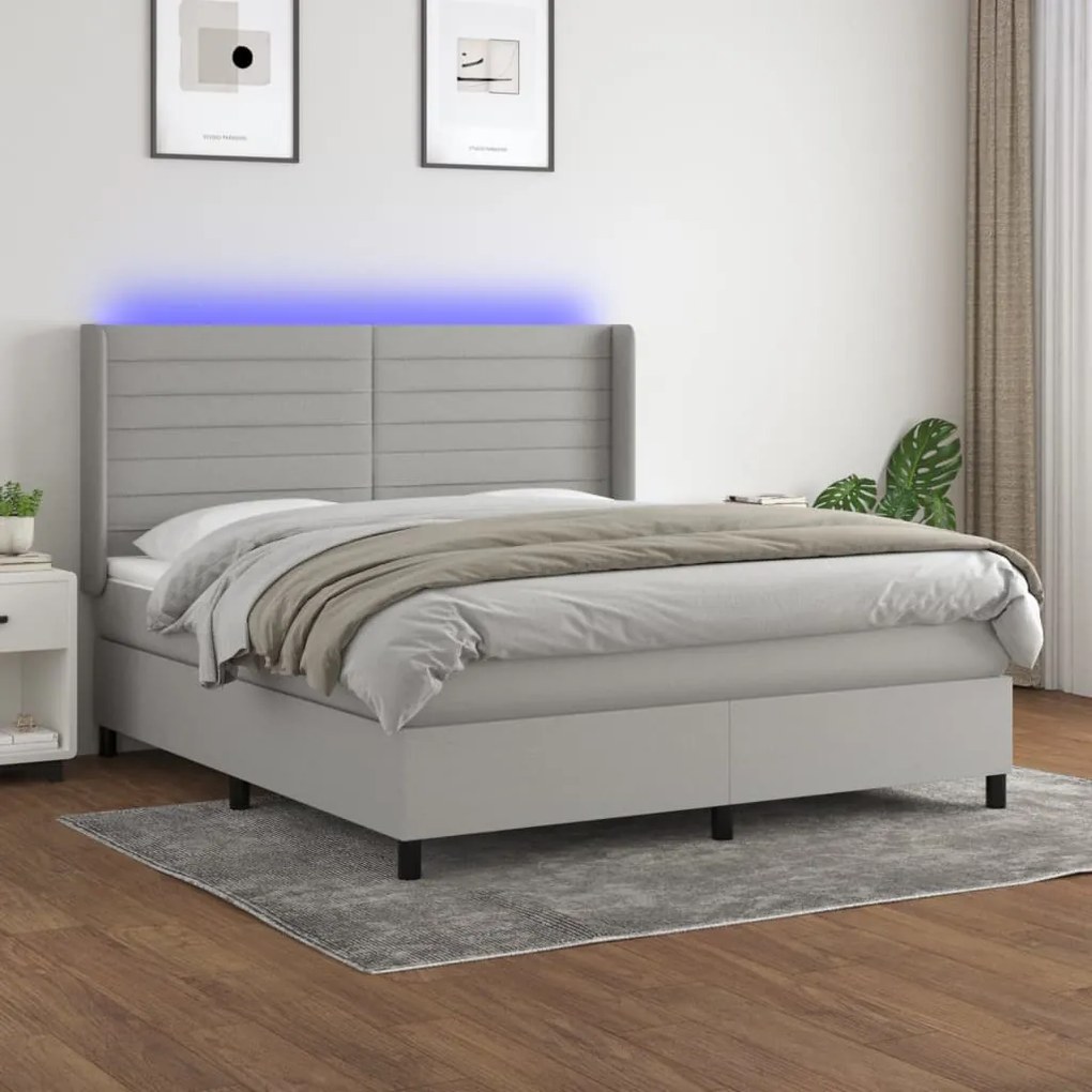 vidaXL Κρεβάτι Boxspring με Στρώμα & LED Αν.Γκρι 160x200εκ. Υφασμάτινο