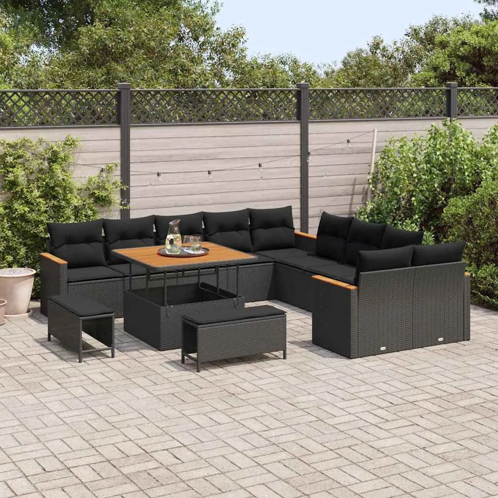 vidaXL Σετ Καναπέ Κήπου με μαξιλάρι 13 pcs Μαύρο Πολυ ράταν