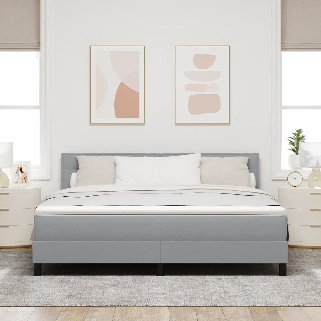 vidaXL Κρεβάτι Box Spring με Στρώμα & LED Ανοιχτό Γκρι 180x200 εκ Ύφασμα