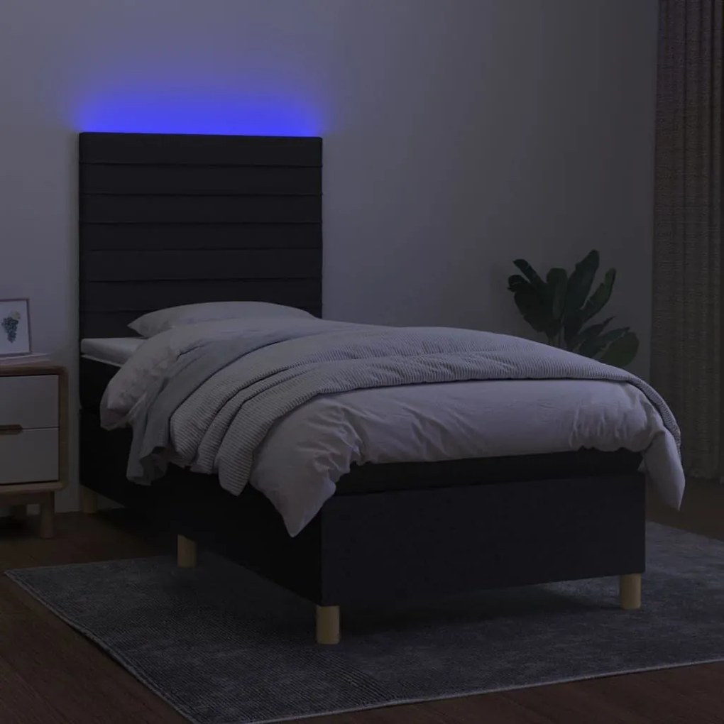 Κρεβάτι Boxspring με Στρώμα &amp; LED Μαύρο 80x200 εκ. Υφασμάτινο - Μαύρο