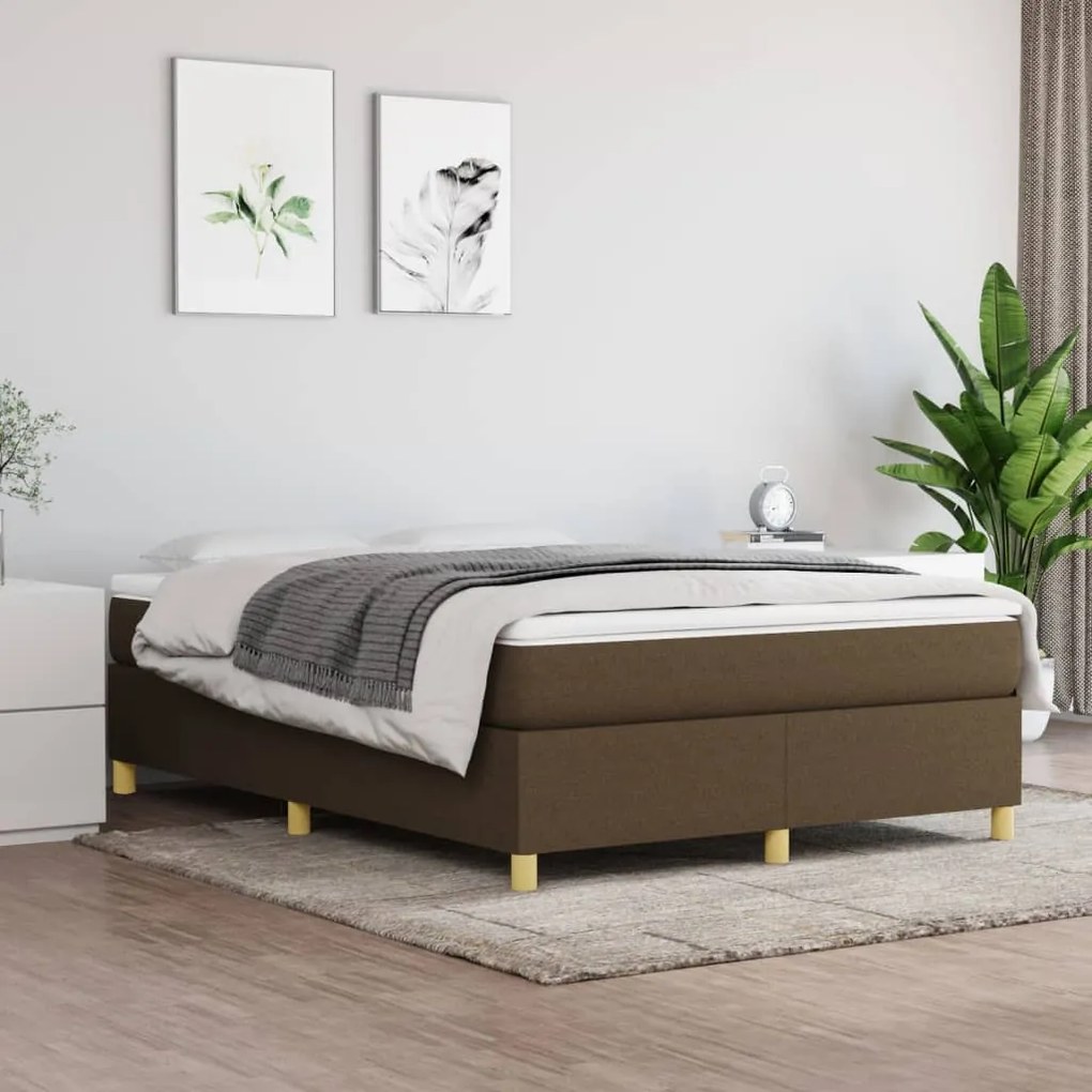 Κρεβάτι Boxspring με Στρώμα Σκούρο Καφέ 140x200 εκ Υφασμάτινο