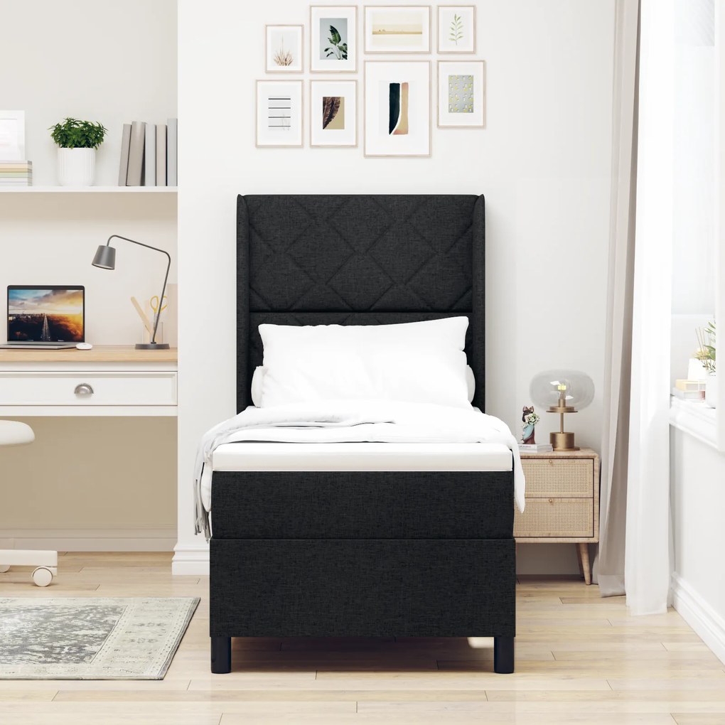 vidaXL κρεβάτι Box Spring με στρώμα & LED Μαύρο 90x190 εκ Υφασμάτινο
