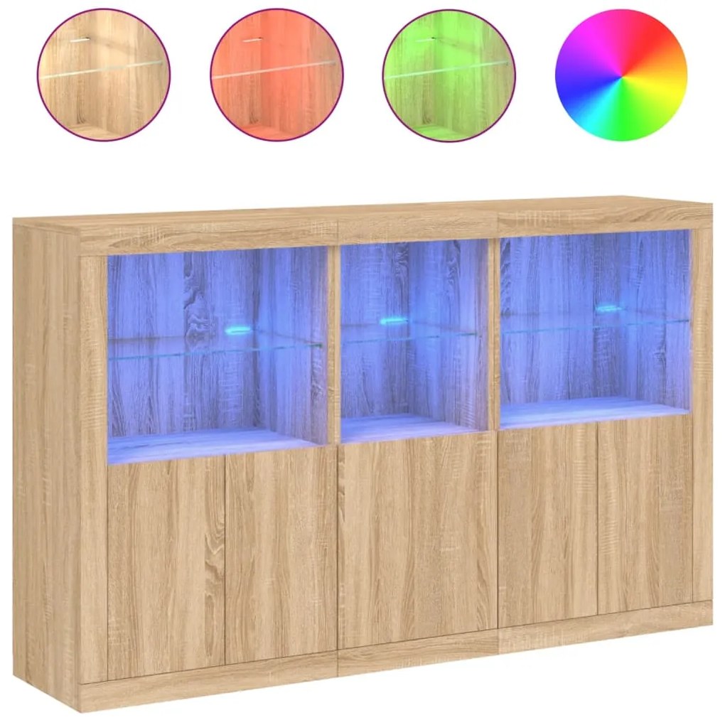 vidaXL Μπουφές με Φώτα LED Sonoma Δρυς 162 x 37 x 100 εκ.