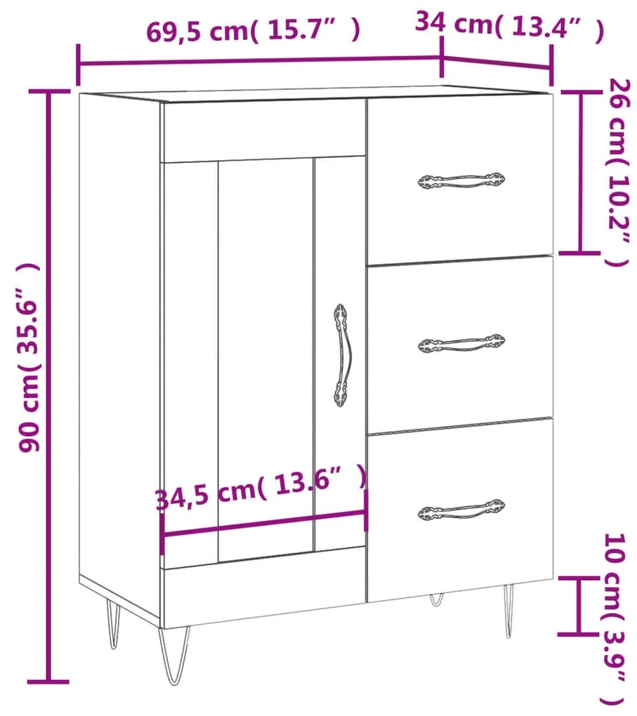 Ντουλάπι Γκρι Sonoma 69,5 x 34 x 90 εκ. από Επεξεργασμένο Ξύλο - Γκρι