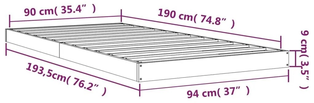 Πλαίσιο Κρεβατιού Λευκό 90x190 εκ. Μασίφ Ξύλο Πεύκου Single - Λευκό