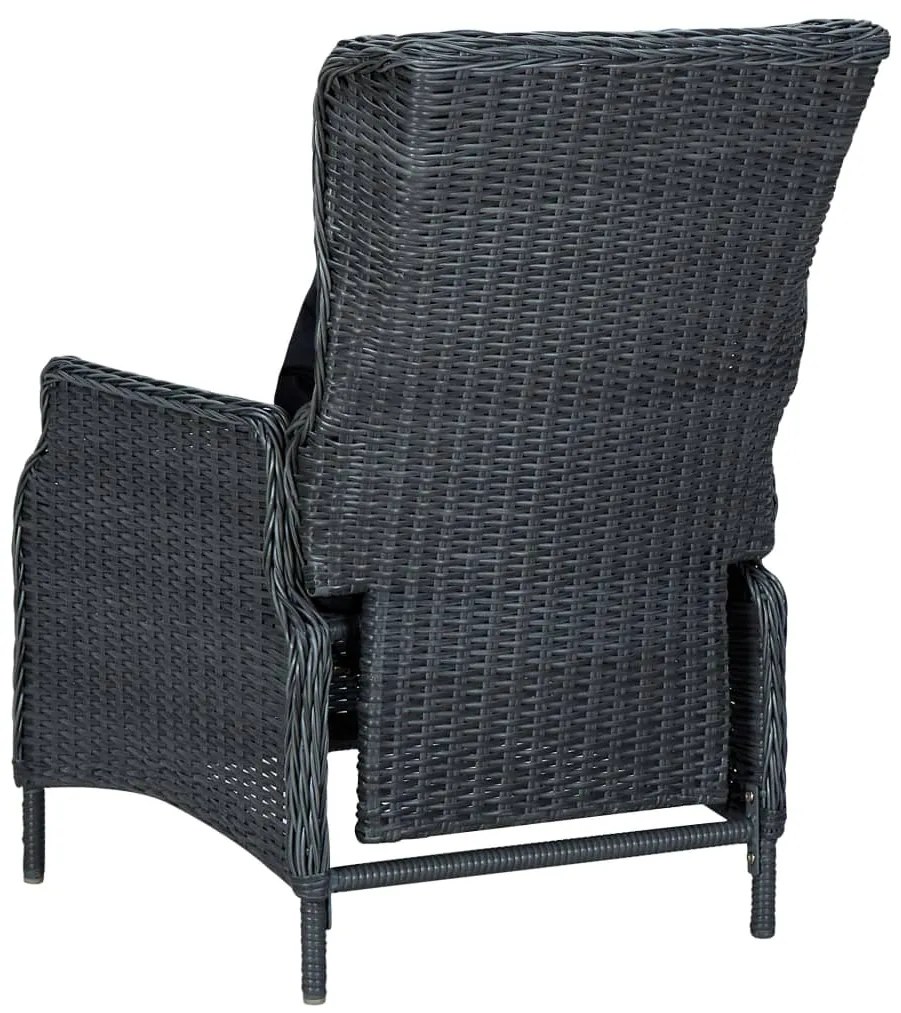 vidaXL Πολυθρόνα Κήπου Ανακλινόμενη Σκ. Γκρι Συνθ. Ρατάν με Μαξιλάρια