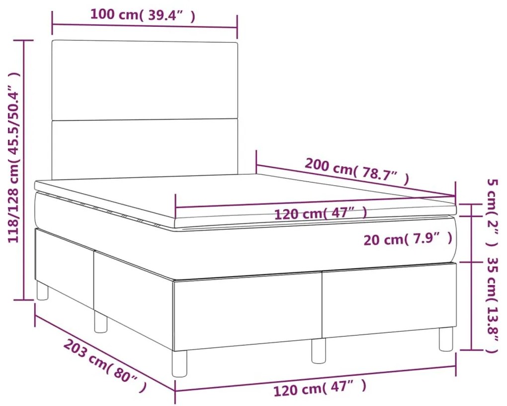 Κρεβάτι Boxspring με Στρώμα Μαύρο 120 x 200 εκ. Βελούδινο - Μαύρο