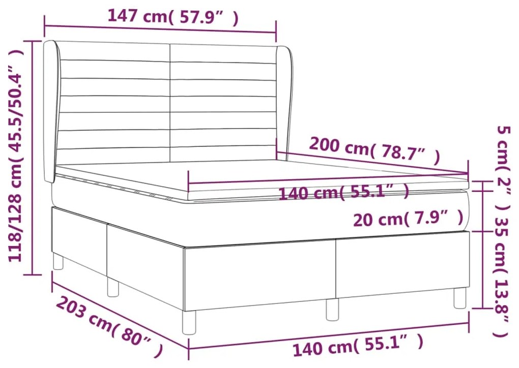 Κρεβάτι Boxspring με Στρώμα Σκούρο Γκρι 140x200 εκ Υφασμάτινο - Γκρι