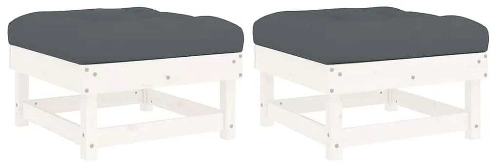 vidaXL Υποπόδια Κήπου με Μαξιλάρια 2 τεμ. Λευκά από Μασίφ Ξύλο Πεύκου