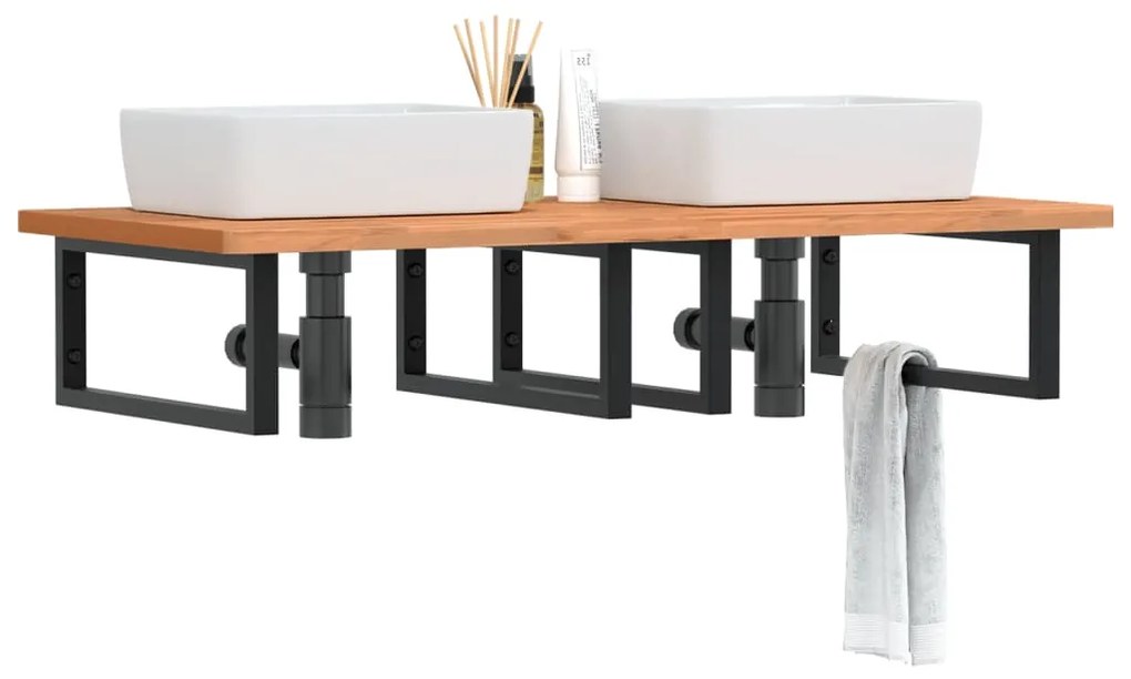 Ράφι Νιπτήρα Τοίχου από Ατσάλι / Μασίφ Ξύλο Οξιάς