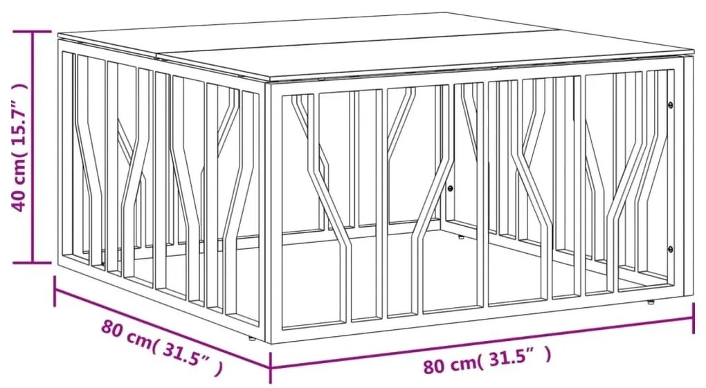 Τραπέζι Σαλονιού 80x80x40 εκ. από Ανοξείδωτο Ατσάλι και Γυαλί - Ασήμι