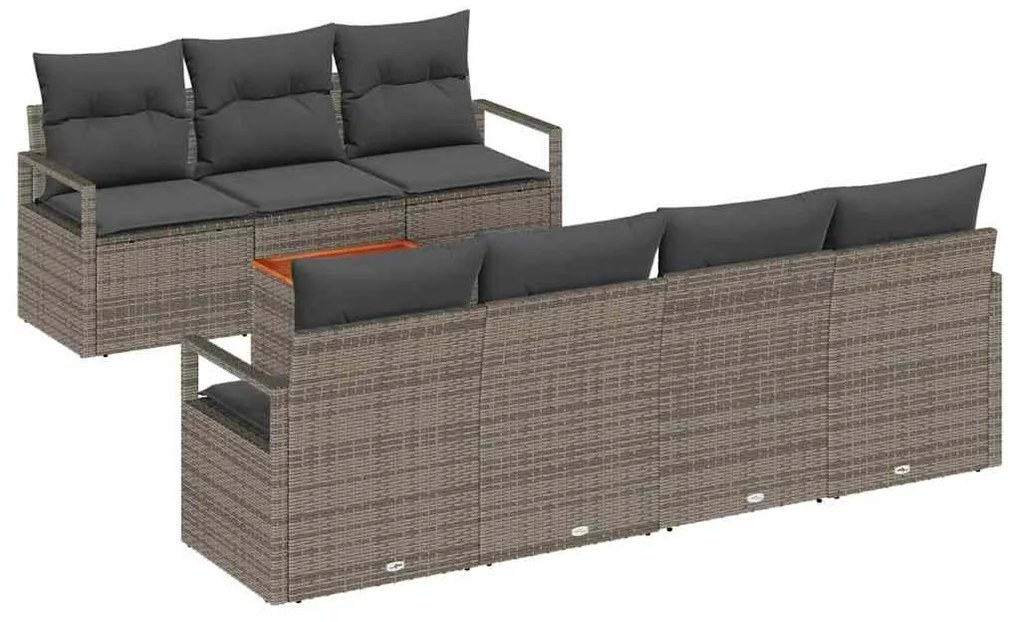 vidaXL Σετ Καναπέ Κήπου με μαξιλάρι 7 pcs Γκρι Πολυ ράταν