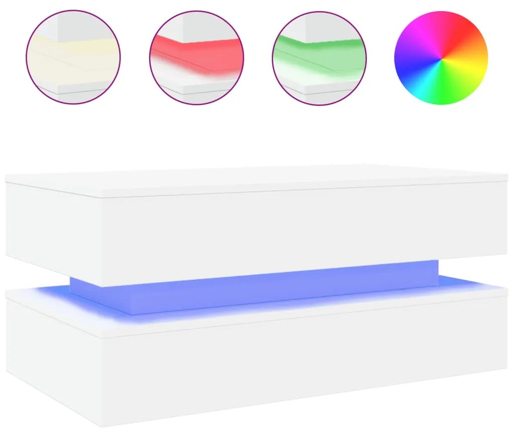 vidaXL Τραπεζάκι Σαλονιού με LED Λευκό 90 x 50 x 40 εκ.
