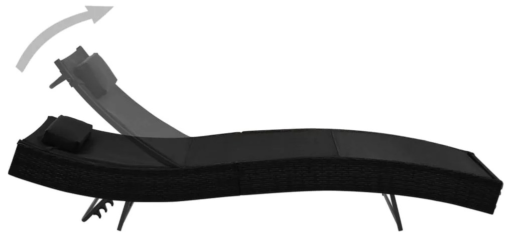 vidaXL Ξαπλώστρες 2 τεμ. Μαύρες Συνθετικό Ρατάν/Textilene με Τραπέζι