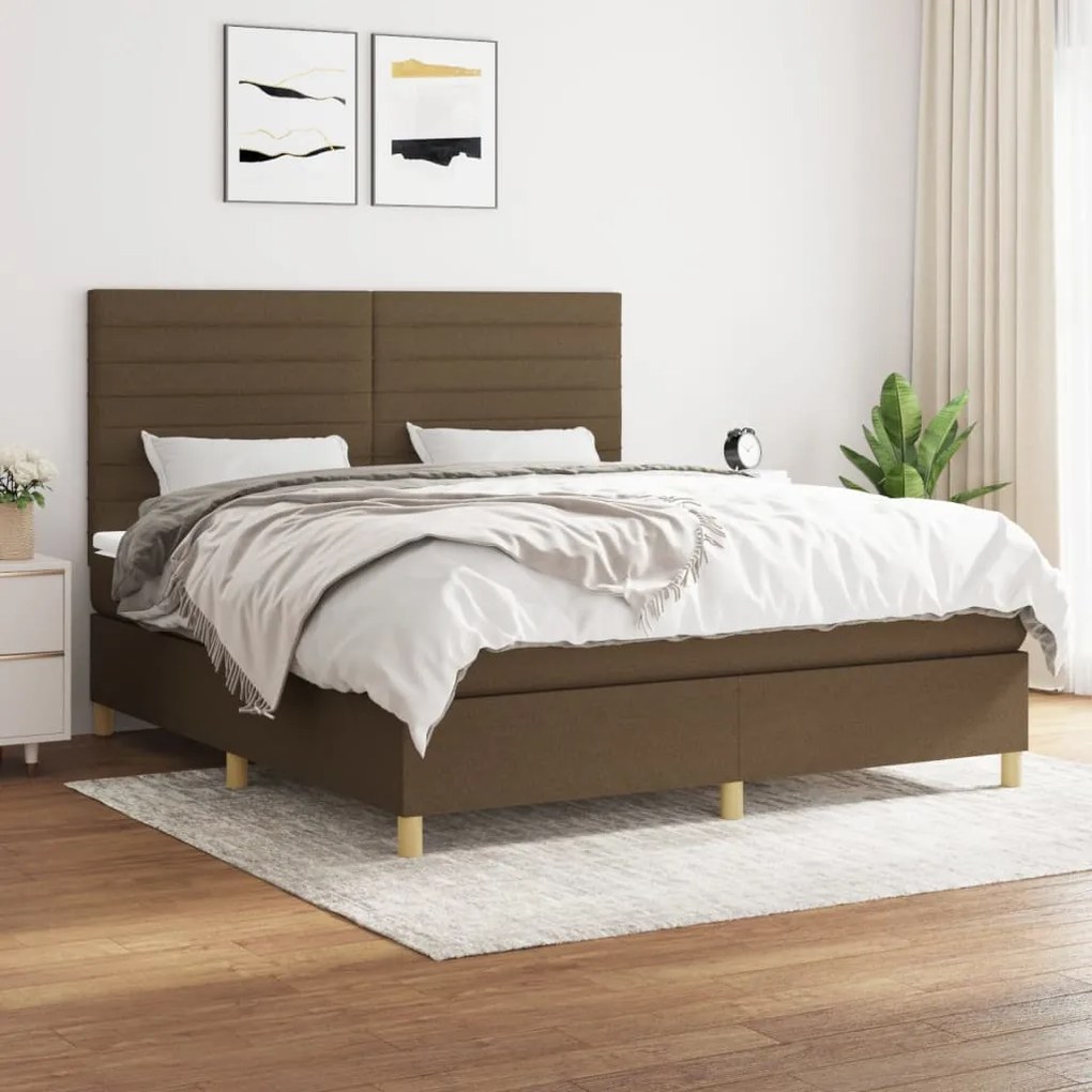 vidaXL Κρεβάτι Boxspring με Στρώμα Σκούρο Καφέ 180x200 εκ Υφασμάτινο