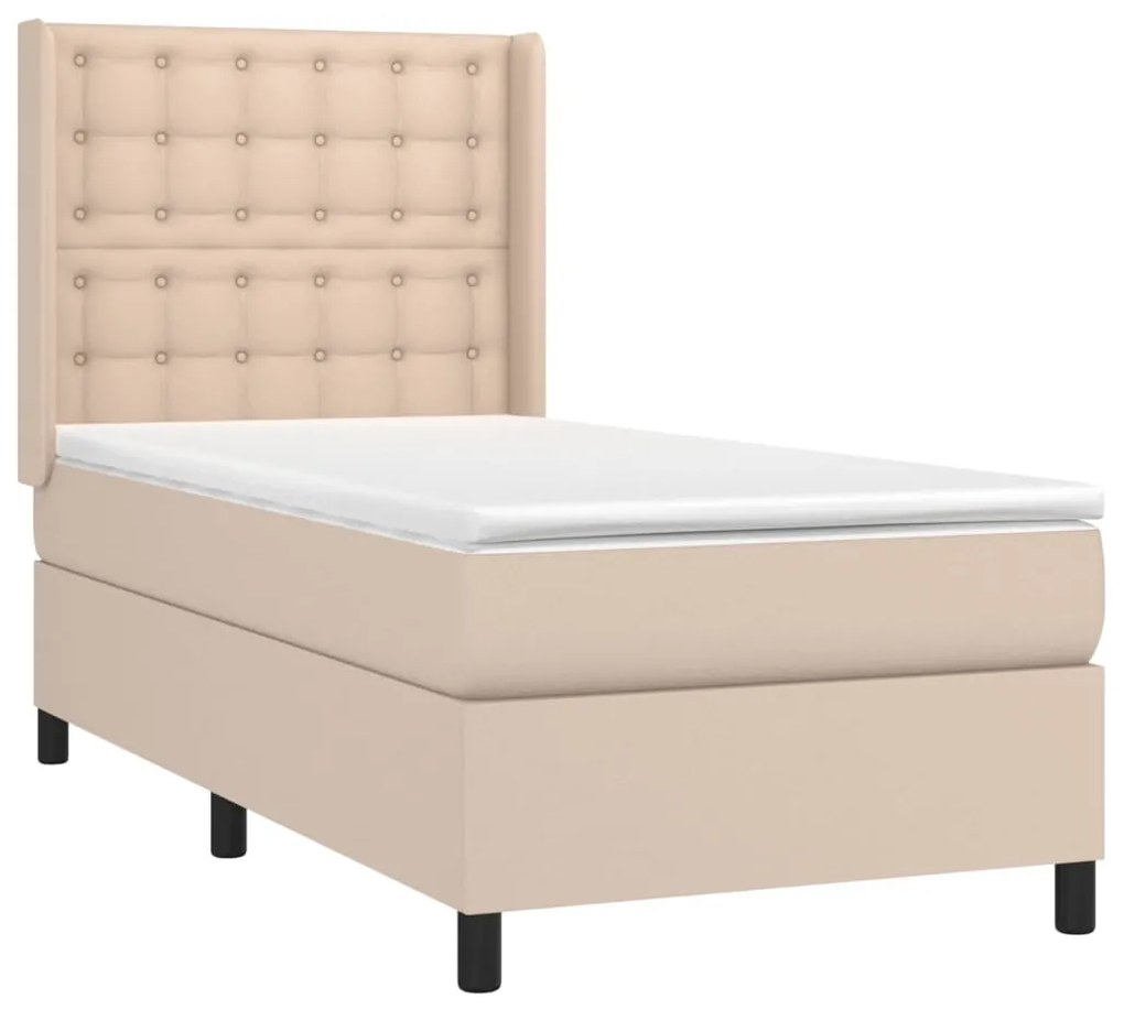 vidaXL Κρεβάτι Boxspring Στρώμα&LED Καπουτσίνο 90x200 εκ. Συνθ. Δέρμα