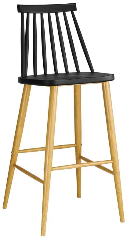 WOODWELL LAVIDA Σκαμπό BAR με Πλάτη, Μέταλλο Βαφή Φυσικό, PP Μαύρο 43x49x76/107cm ΕΜ153,2